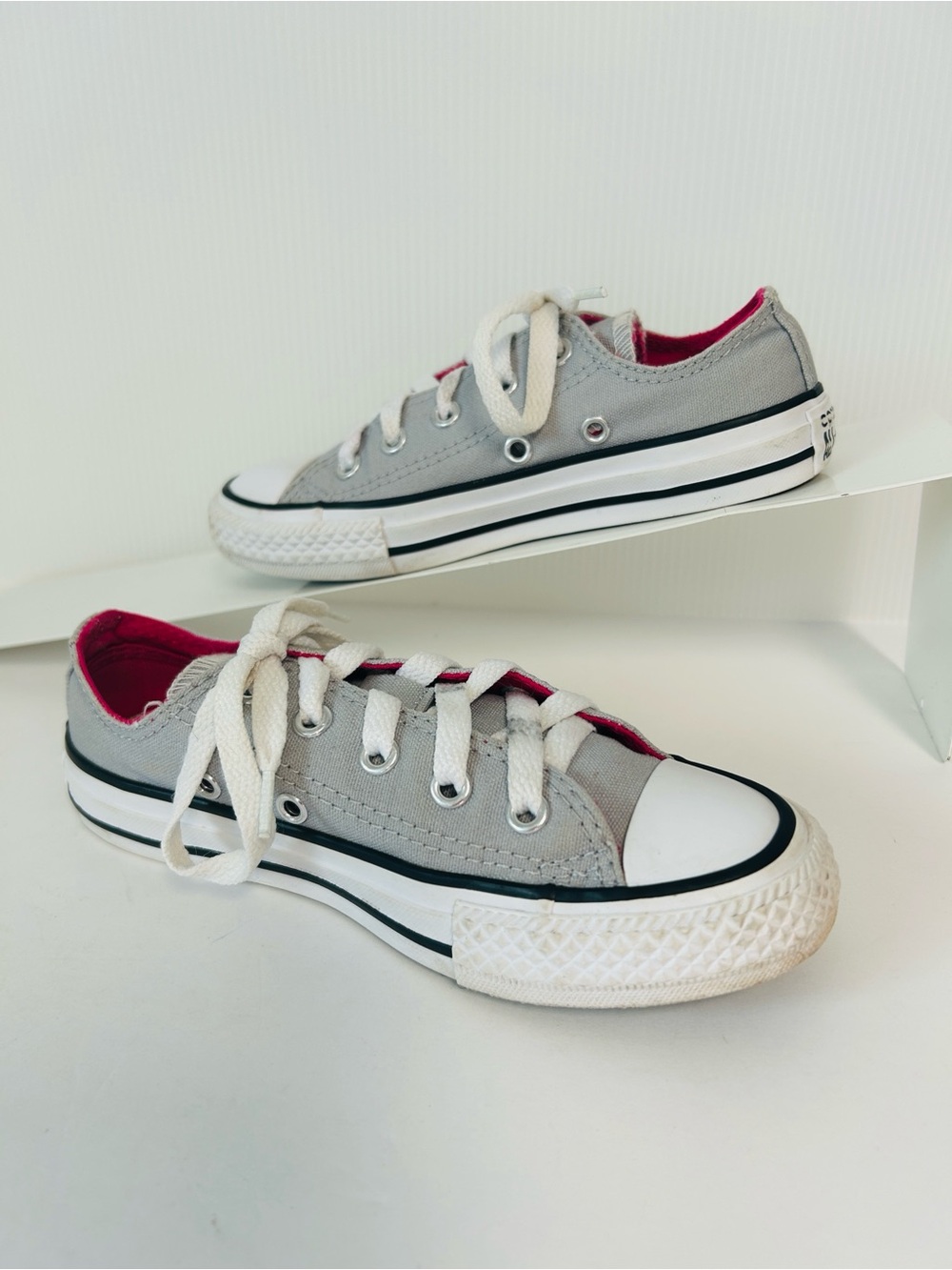 Converse All Star Double-Tongue Low-Top Grey Pink Canvas Sneakers Kids Size 12